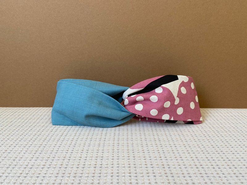 双拼发带 / 国文课本下册 - 湖水蓝 - 发带/发箍 - 棉．麻 蓝色