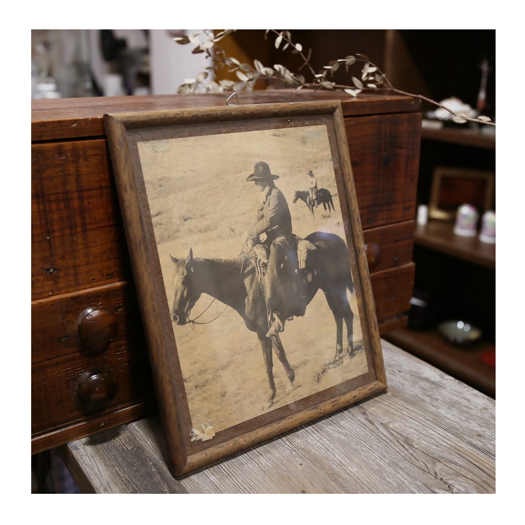 老件.复古老画框.木头框.印刷品(A Texas cowboy).墙面挂饰.实木 - 海报/装饰画/版画 - 其他材质 