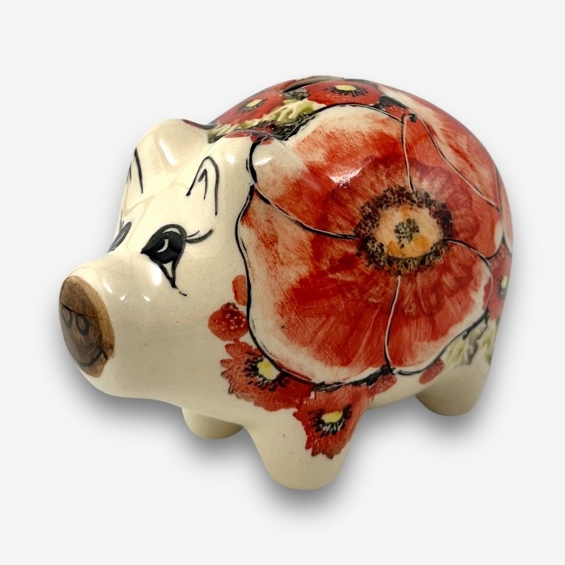 波兰手绘手工陶-小猪存钱筒 15cm 赤霞花语系列 波兰制 - 储蓄罐 - 陶 多色