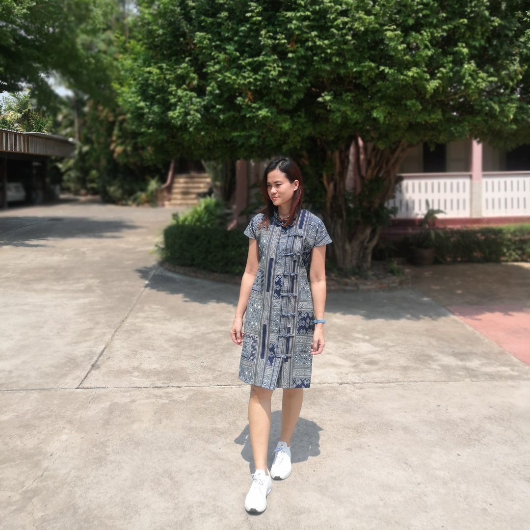 Mandarin Collar Dress - 中式领连身裙，靛蓝染色棉布 - 洋装/连衣裙 - 棉 蓝色