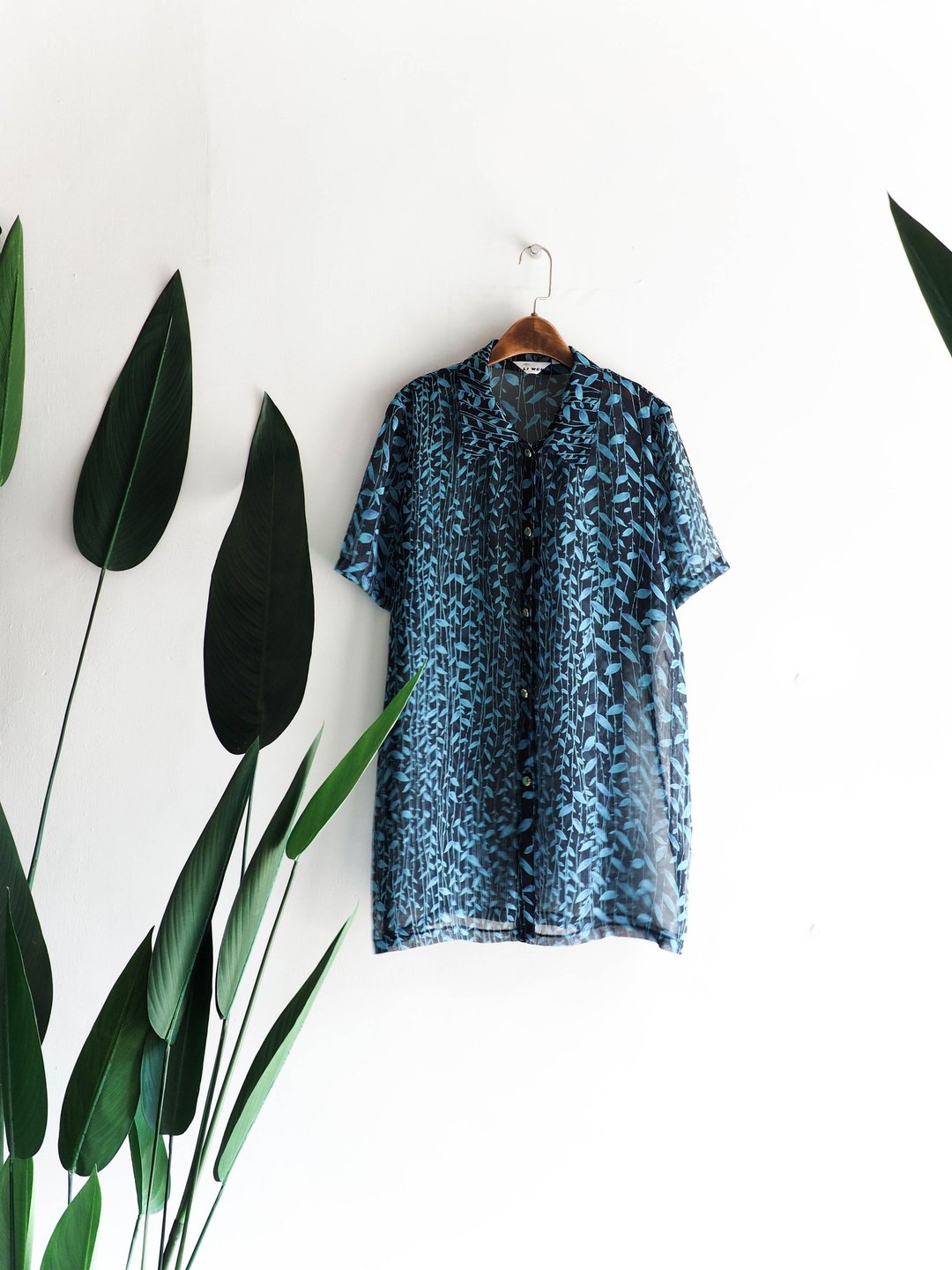 河水山 - 京都攀藤竹叶海叶透纱日志 古董丝感纺纱质衬衫上衣 shirt oversize vintage - 女装衬衫 - 聚酯纤维 多色