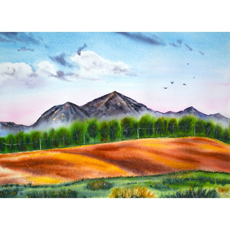 Original Watercolor Caucasus Mountains Painting Landscape Handmade Artwork - 海报/装饰画/版画 - 纸 多色
