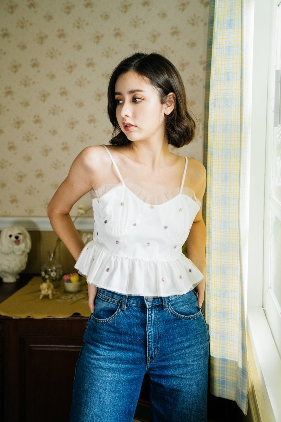 【Off-Season Sales】Caroline cami top (Dot white) - 女装上衣 - 聚酯纤维 白色