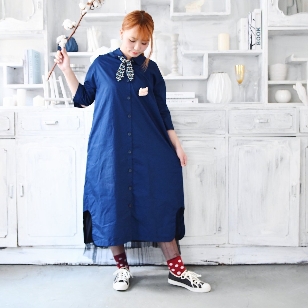 领结长版衬衫外套/展示品6折出清只有一件 - 女装衬衫 - 棉 蓝色