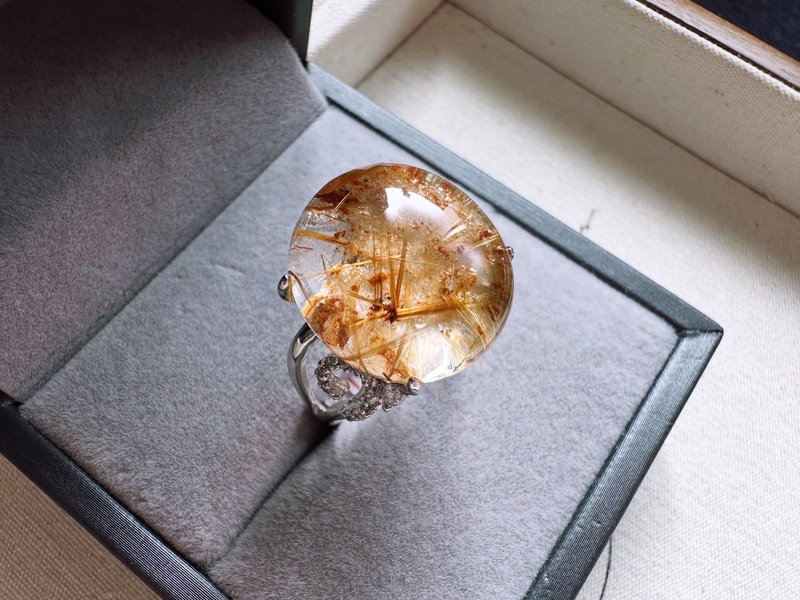 钛金花・铁矿・幽灵共生水晶银戒 - 戒指 - 水晶 