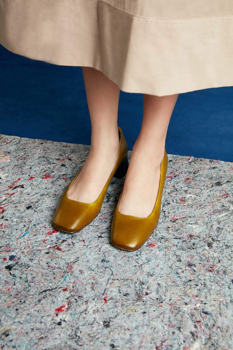 HTHREE 经典方头跟鞋/ 苔藓绿/ 跟鞋 / Square Toe Heels - 高跟鞋 - 真皮 绿色