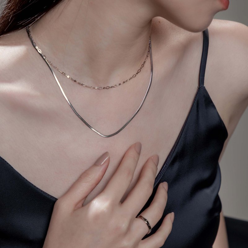 【设计师FORME系列】率性。扁蛇双层项链 - 项链 - 不锈钢 银色