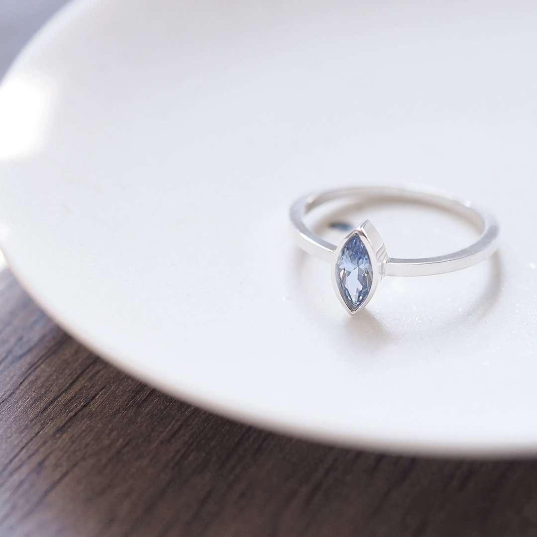 Marquis Aquamarine Ring Silver 925 - 戒指 - 其他金属 蓝色