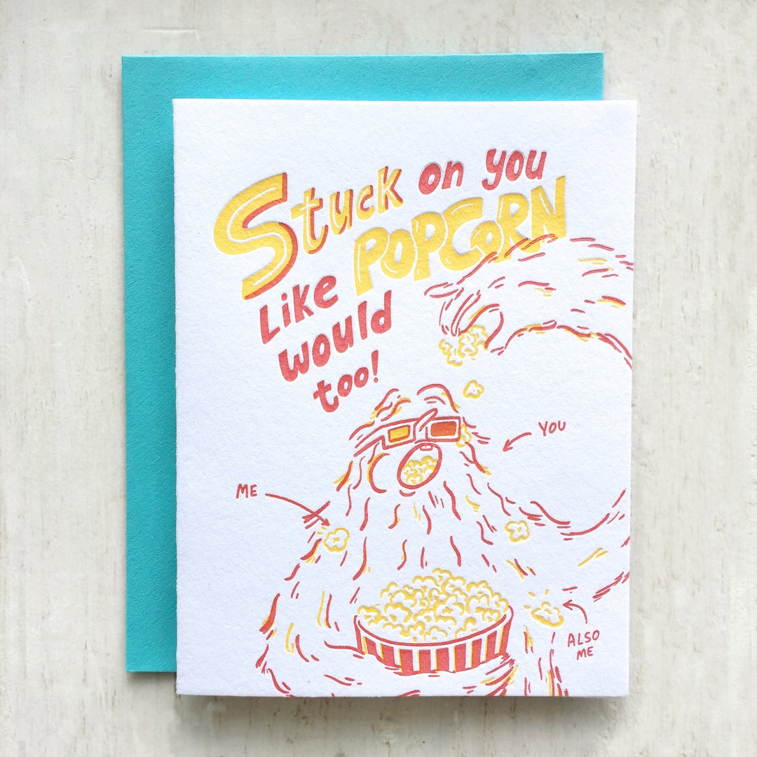 Stuck Like Popcorn Letterpress Card - 卡片/明信片 - 纸 