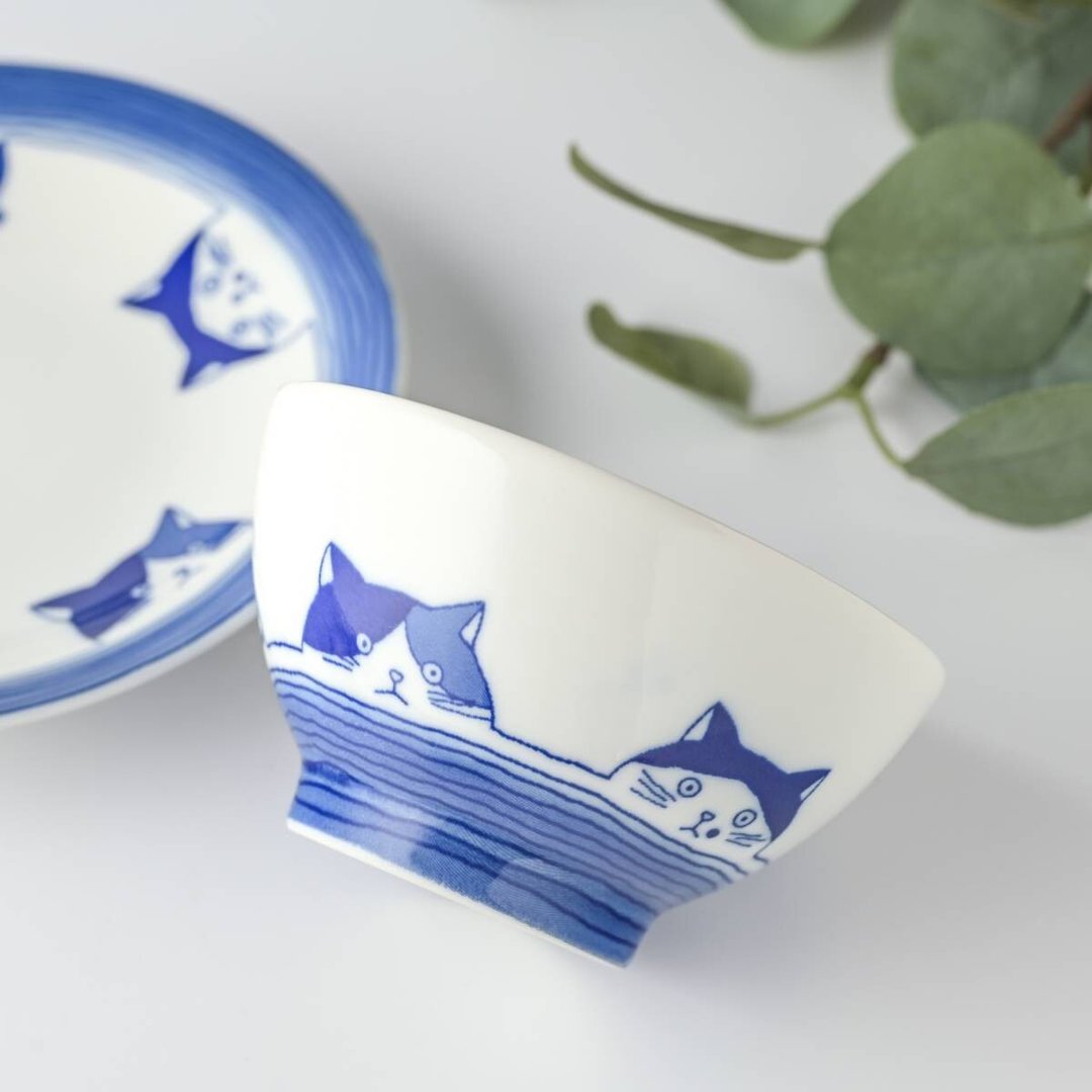 五种猫猫全员集合染付茶碗礼盒组 2 入 - 碗 - 瓷 白色