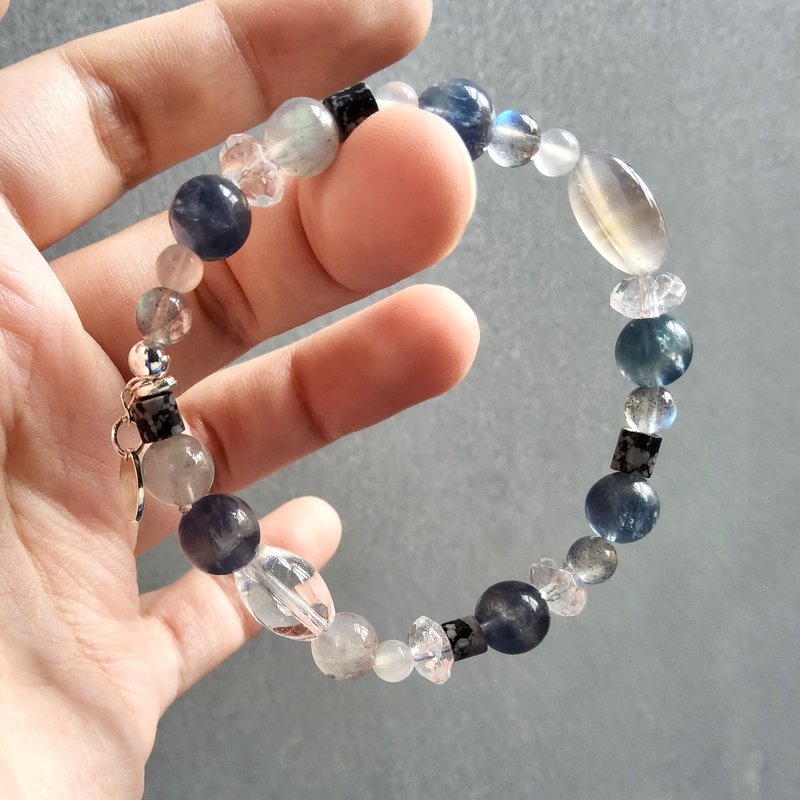 公正天使 | 天然矿石水晶手链 萤石 拉长石 灰玛瑙 月光石 黑曜石 - 手链/手环 - 水晶 蓝色