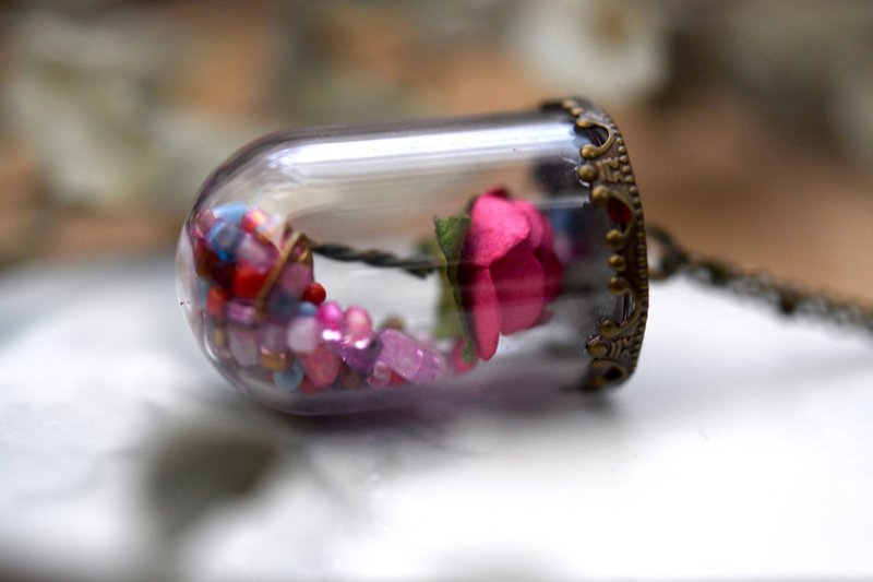 不倒玫瑰花·玻璃球项链 - 项链 - 玻璃 红色