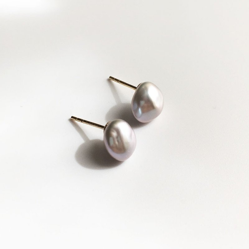 K14gf Silver Gray Keshi Pearl Earrings, Stylish Earrings - 耳环/耳夹 - 珍珠 灰色