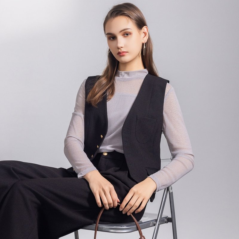 【MEDUSA】俐落金扣西装背心外套(M-XL) | 女西装背心 正装外搭 - 女装西装外套/风衣 - 聚酯纤维 黑色