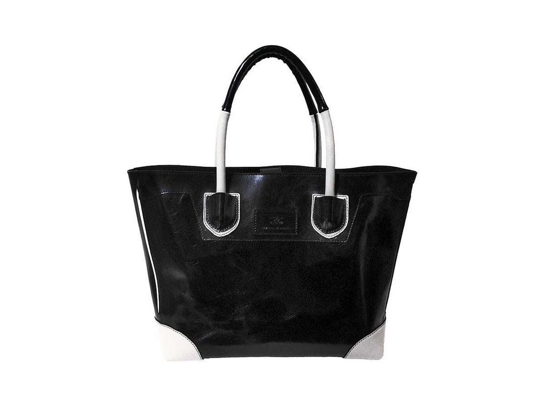 Black bicolor tote bag - 手提包/手提袋 - 真皮 黑色
