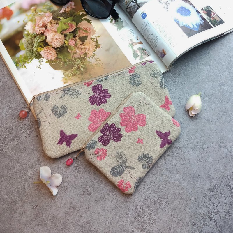 拉链包 散纸包 笔袋 化妆袋 收纳包两件套 (PS-034) - 化妆包/杂物包 - 棉．麻 多色