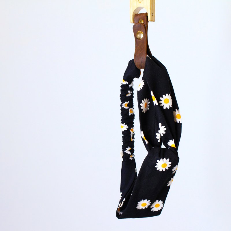 手勾手发带-黑色幽默 松紧交叉头巾 儿童母女宝宝 弹性宽版头带 - 发带/发箍 - 棉．麻 黑色