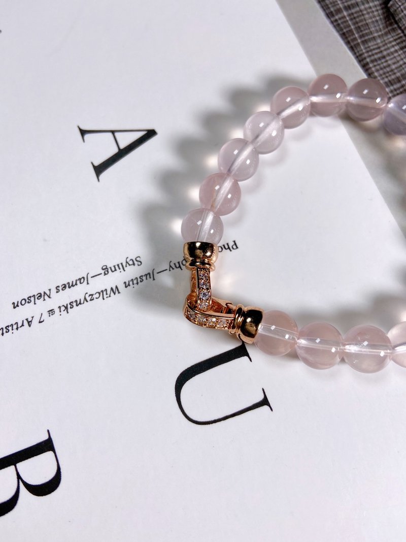 粉水晶//玫瑰金锆石扣头//莫桑比克粉晶//莫粉 - 手链/手环 - 水晶 粉红色