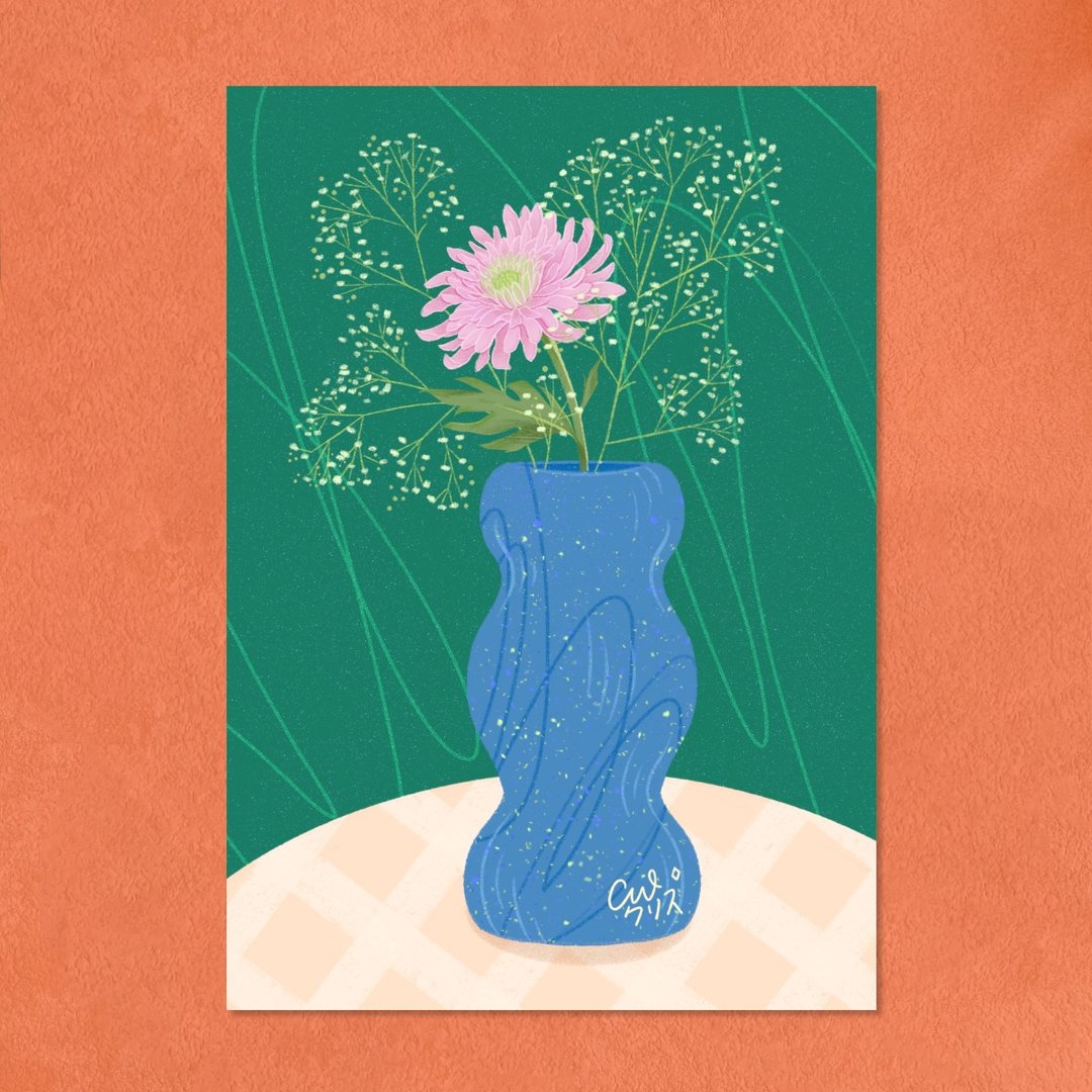 【插画明信片/卡片】Chrysanthemum 一朵菊 - 卡片/明信片 - 纸 多色