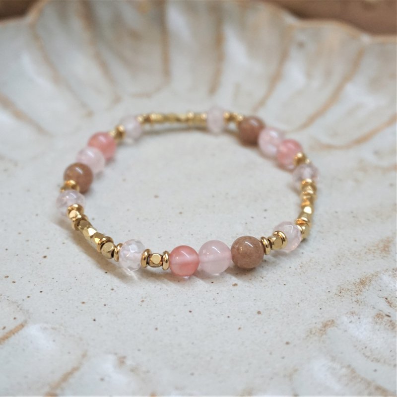 << 恋曲 - 天然石手环 >> 西瓜红玛瑙 粉晶 草莓晶 - 手链/手环 - 半宝石 粉红色