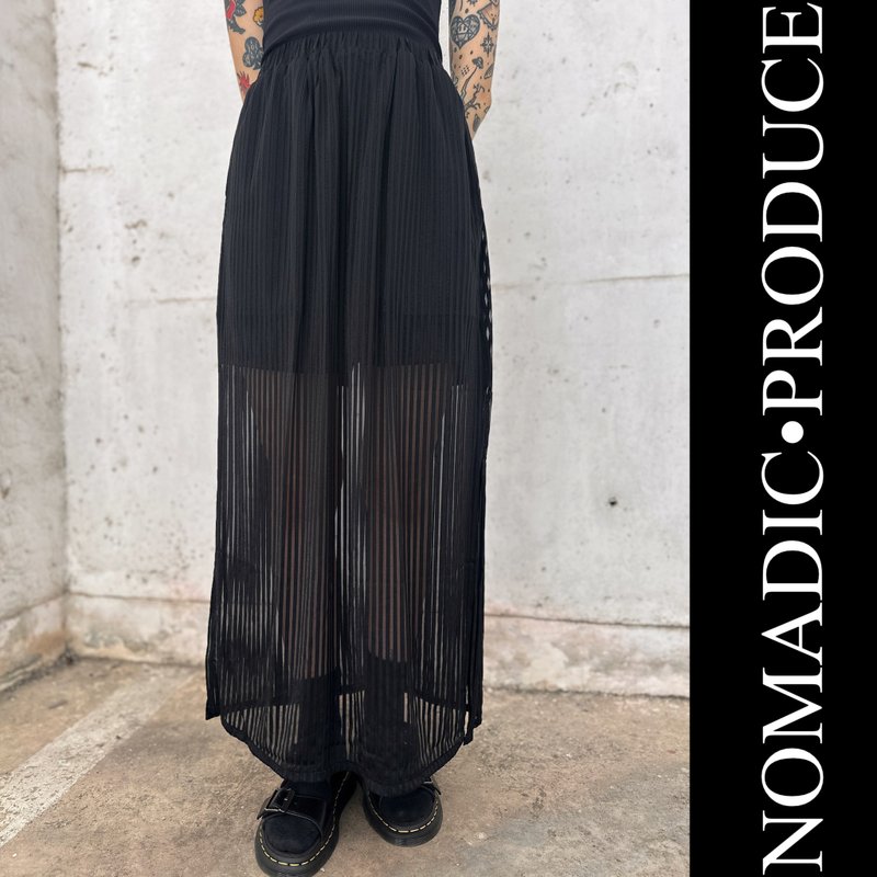 条纹流动半身裙 - 裙子 - 其他材质 黑色