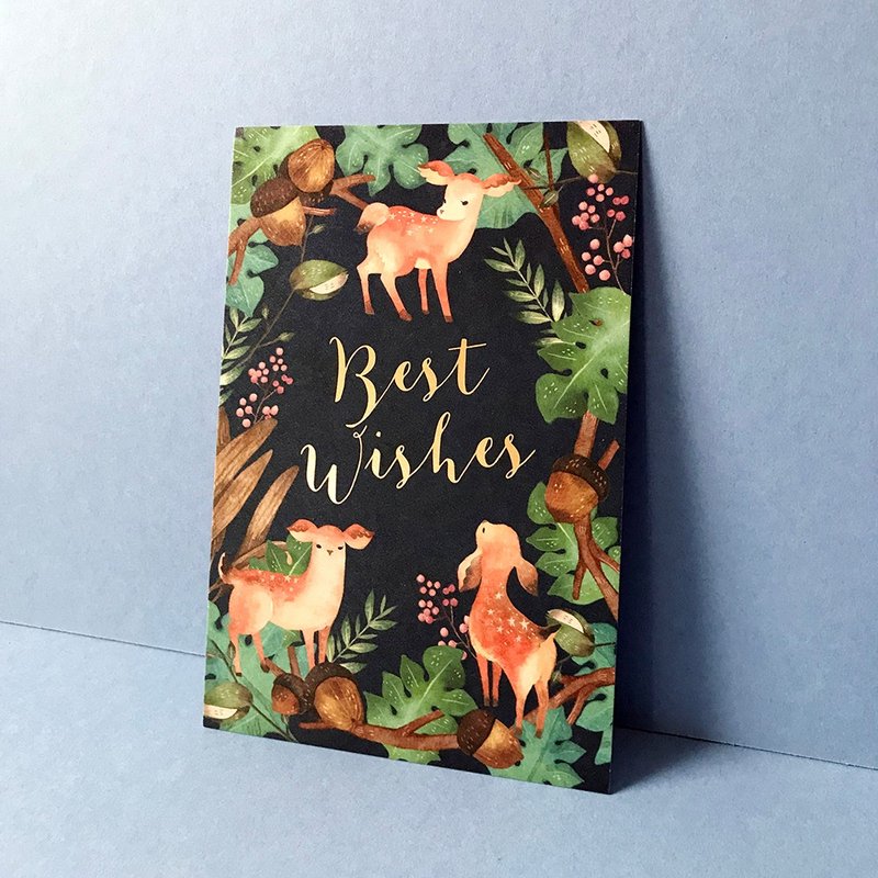 厚磅烫金圣诞插画明信片-Best Wishes望你一切安好 - 卡片/明信片 - 纸 绿色
