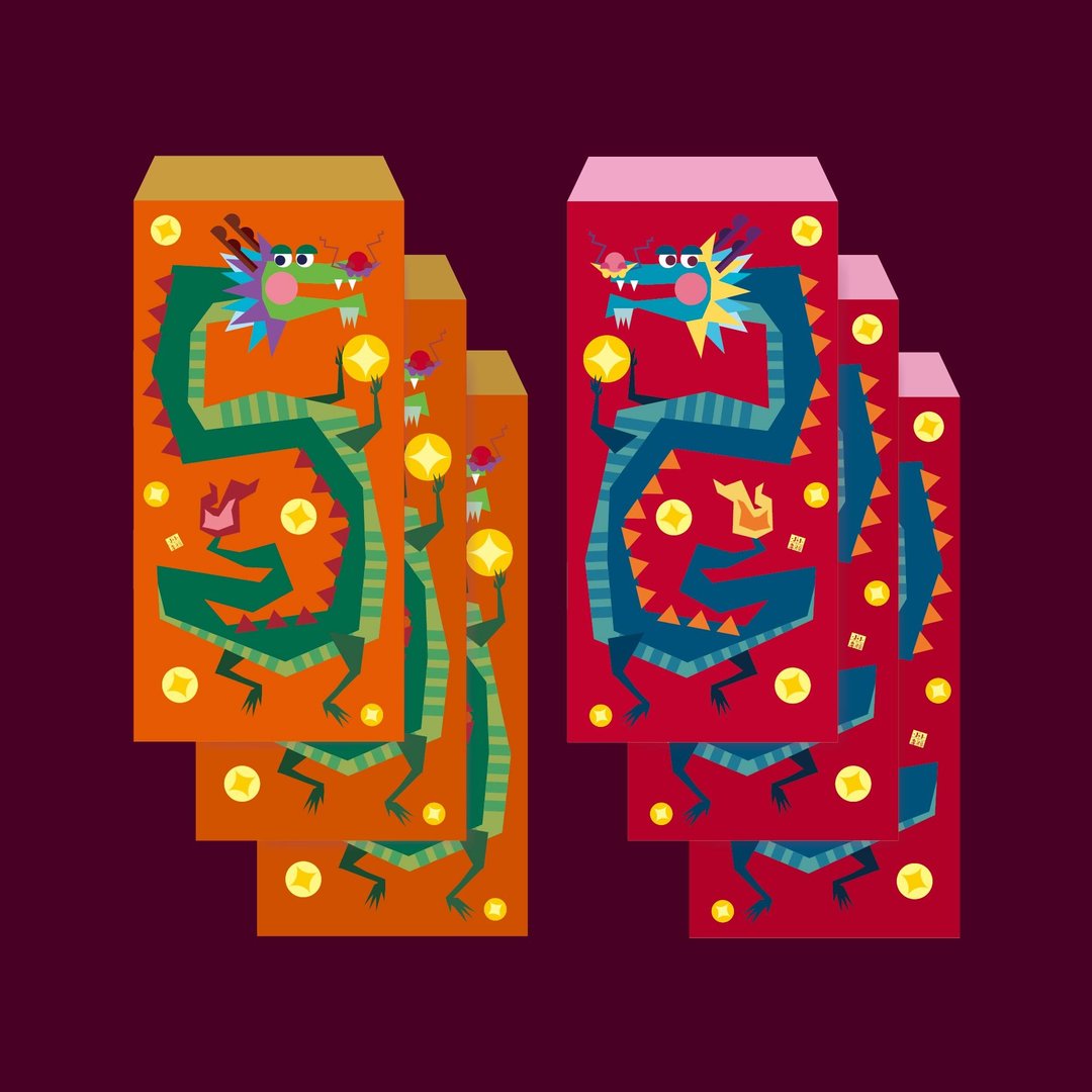 【唯一在线贩售】甲辰走运红包 –龙来顺饱装钱袋 – 两款各3入 - 红包/春联 - 纸 红色