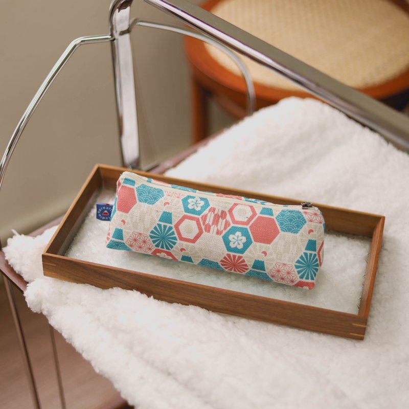 【三角笔袋】富士山 / 六角磁砖 - 粉 - 铅笔盒/笔袋 - 棉．麻 粉红色