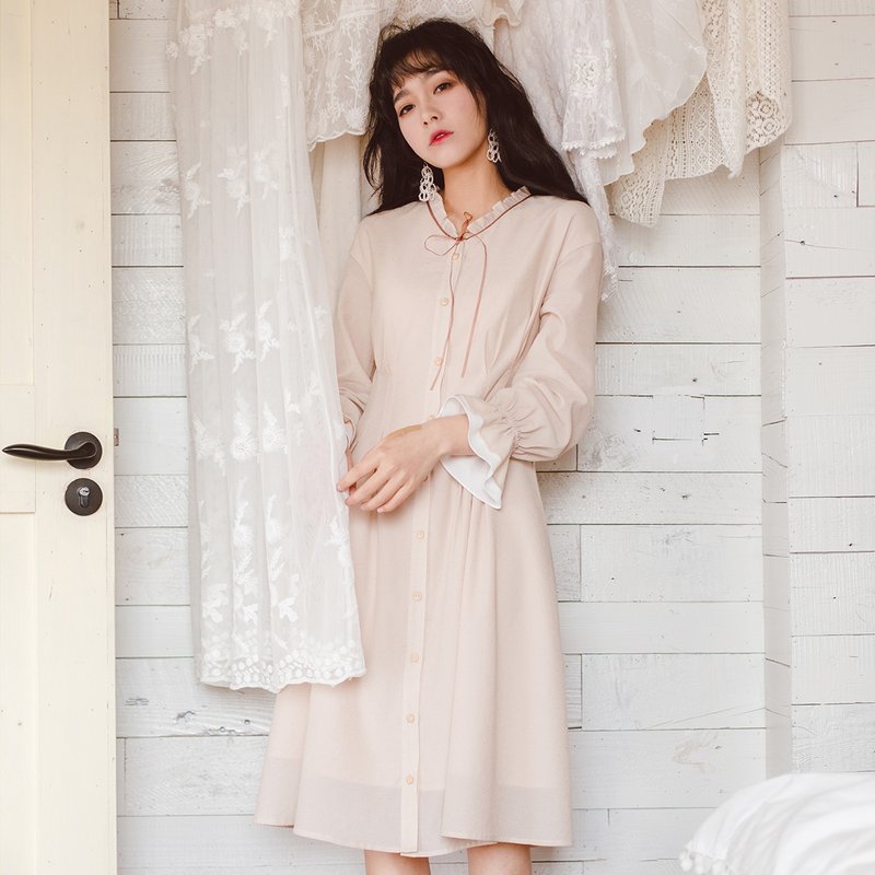 安妮陈2018春夏装新款女装裙子收腰中长款连身裙洋装 - 洋装/连衣裙 - 其他材质 卡其色