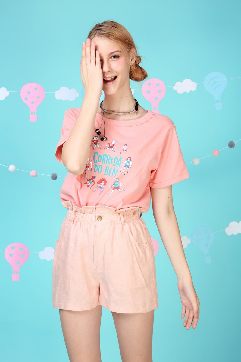 konke原创全棉磨毛加厚马拉松运动卡通男女趣味印花短袖粉色 - 女装上衣 - 棉．麻 粉红色