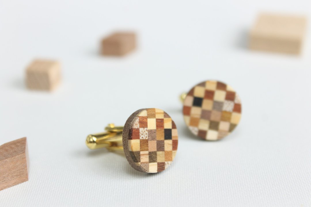 Parquet check cufflinks - 其他 - 木头 咖啡色