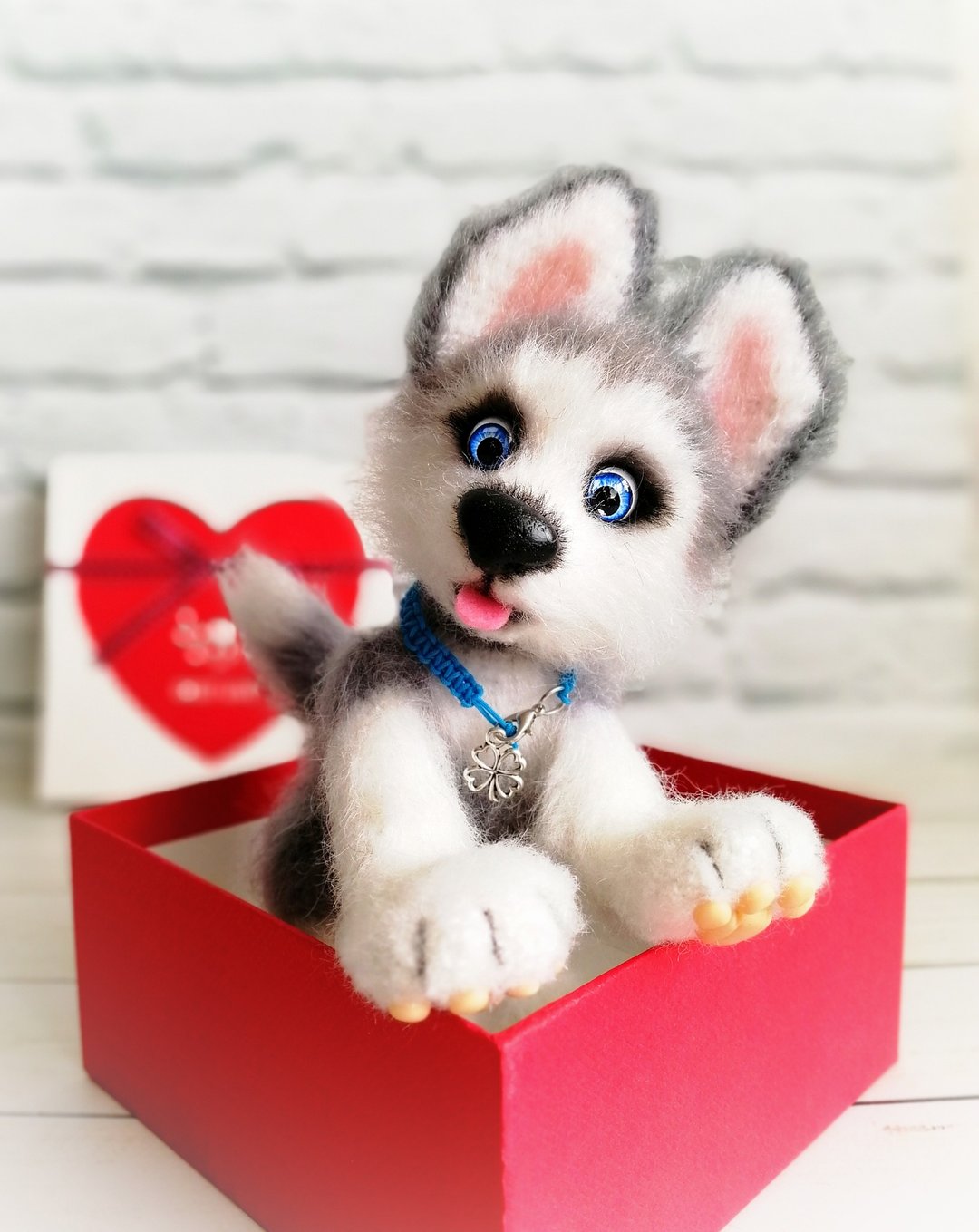 狗 Realistic Husky plush puppy toy Dog doll plush toy - 玩偶/公仔 - 羊毛 白色