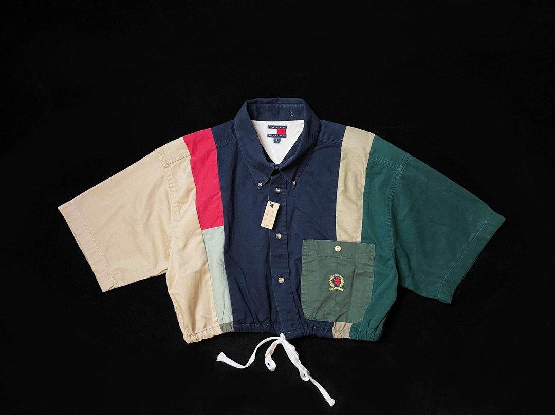 REGETHER 古着改制TOMMY HILFIGER 拼接缩腰衬衫-01 - 女装衬衫 - 棉．麻 多色
