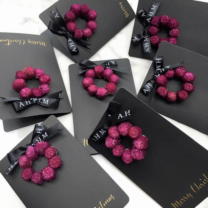 千日红 干燥花 甜甜圈 圣诞卡 - 卡片/明信片 - 纸 