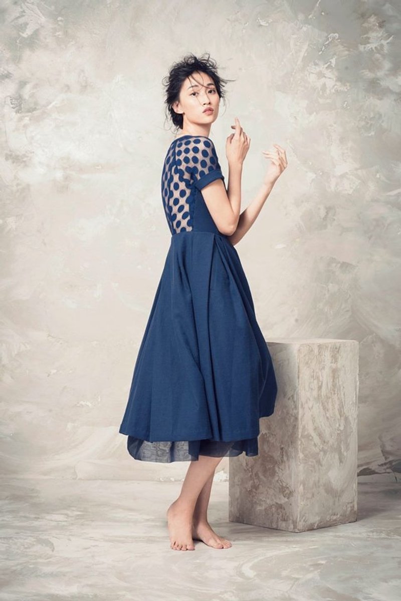 A-line 拼袖洋装(蓝) - 洋装/连衣裙 - 其他材质 蓝色