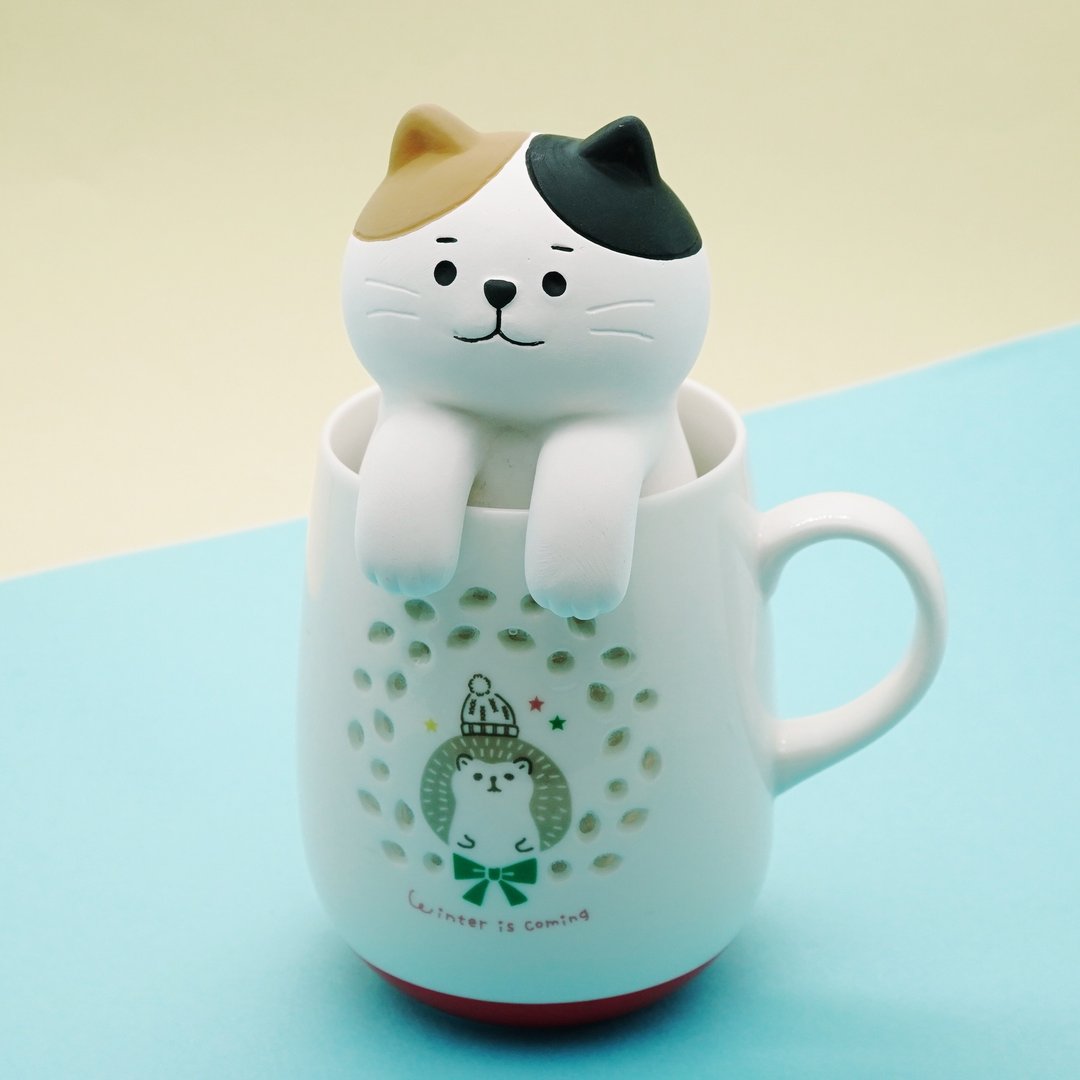 日本Decole 自然气化加湿器 - 挂在杯缘的三色猫 - 摆饰 - 陶 橘色