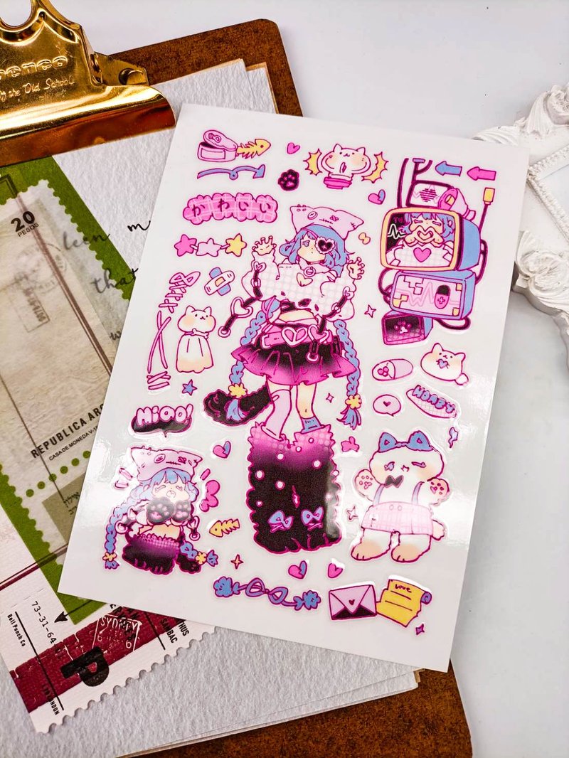 DP012_双星樂園妹B_DoublePlanet sister B-A6乾式轉印貼紙 - 贴纸 - 塑料 多色