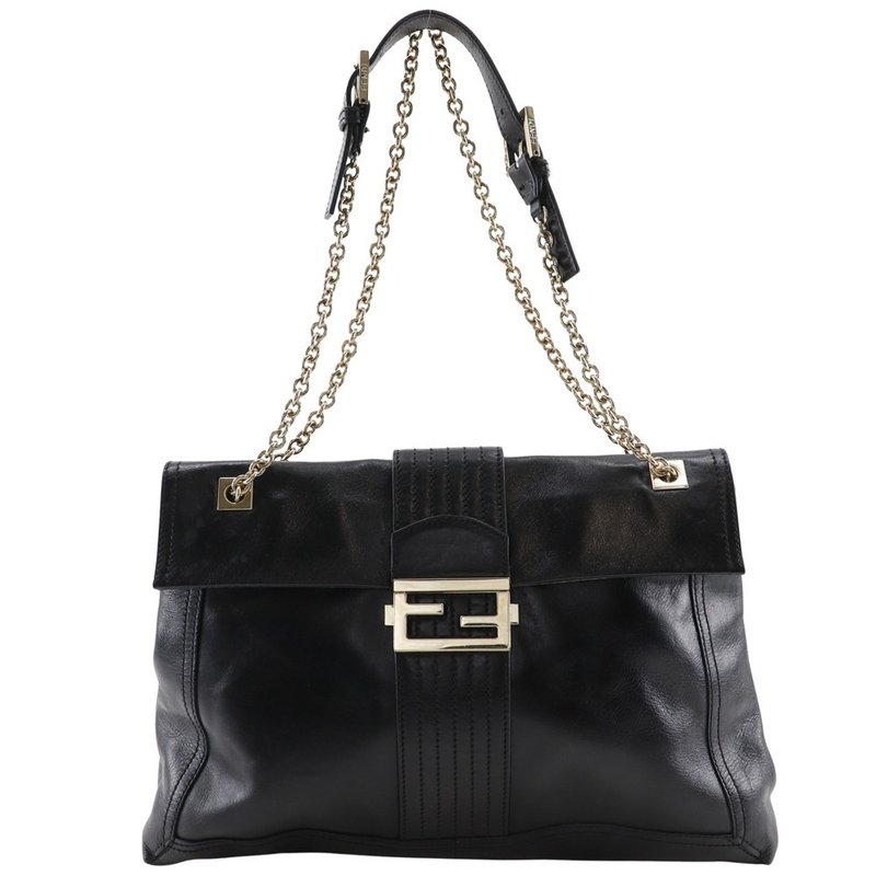 【日本直送】FENDI 芬迪 Chain Tote 托特包 2WAY 肩背包 皮革 黑色 女仕【二手】 - 手提包/手提袋 - 真皮 黑色