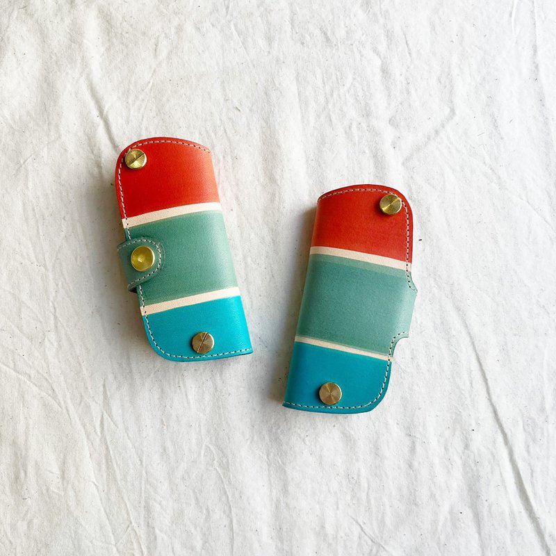 钥匙套_一般钥匙用_长版双轴中扣_茄芷袋传统三色 - 零钱包 - 真皮 多色