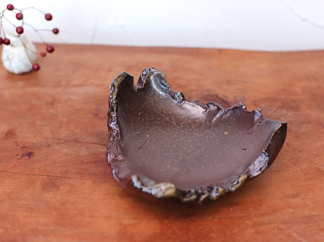 Bizen ware Chigiri dish (width approximately 12.5cm) sr8-003 - 盘子/餐盘/盘架 - 陶 咖啡色