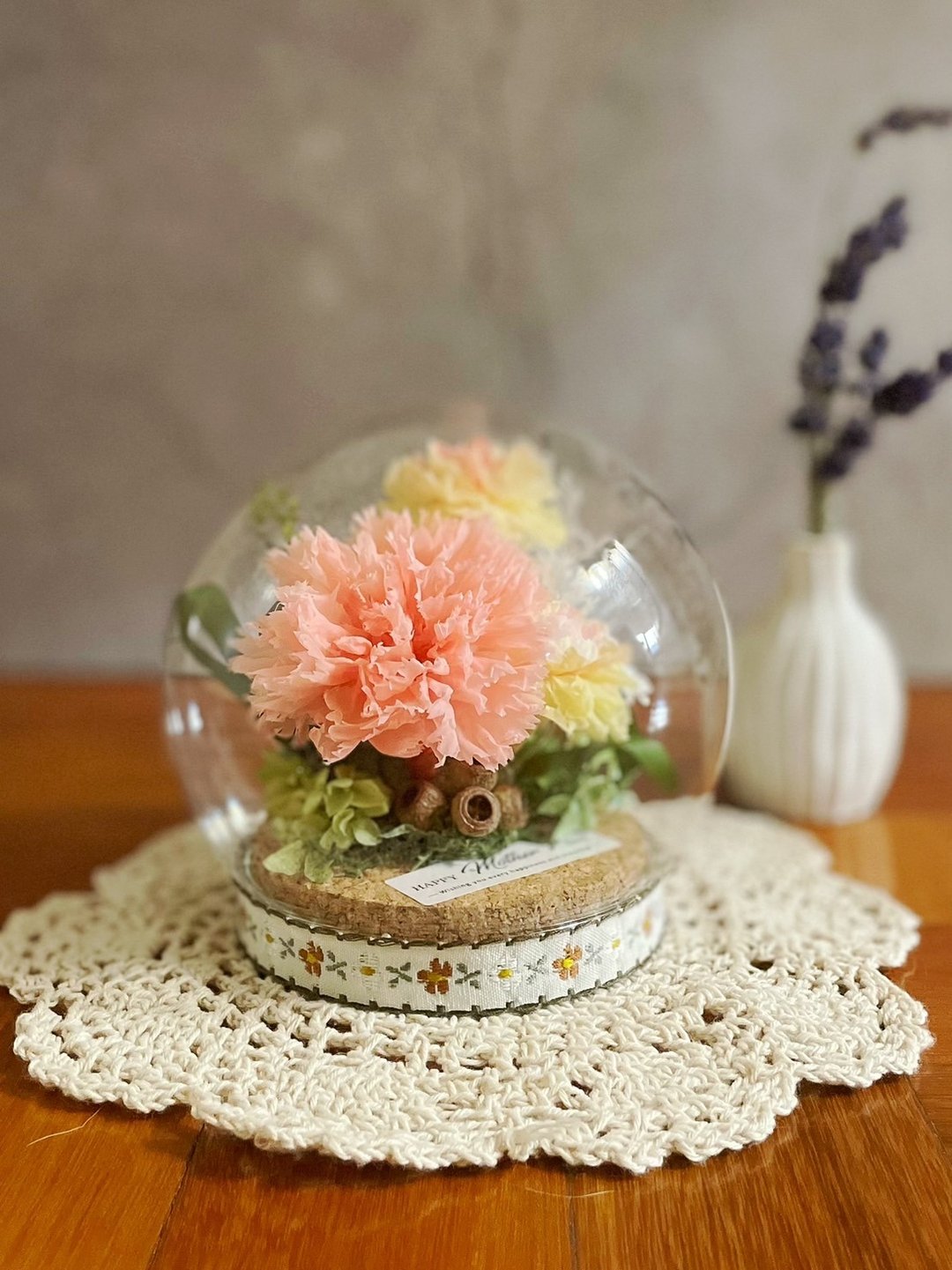 【花诉花艺】永生康乃馨玻璃盅-粉黄色/花礼/玻璃花盅 - 干燥花/捧花 - 植物．花 多色