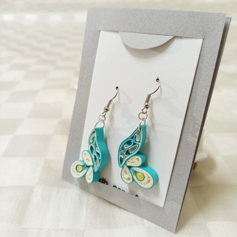 纸工艺 衍纸 卷纸 手作饰品—孔雀 - 耳环/耳夹 - 纸 蓝色