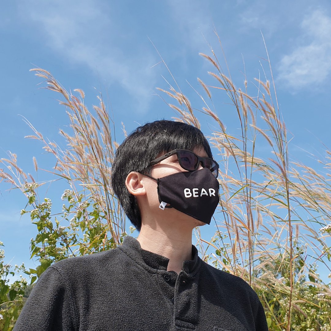 Bear inside, Adjustable strap mask - 口罩 - 棉 黑色