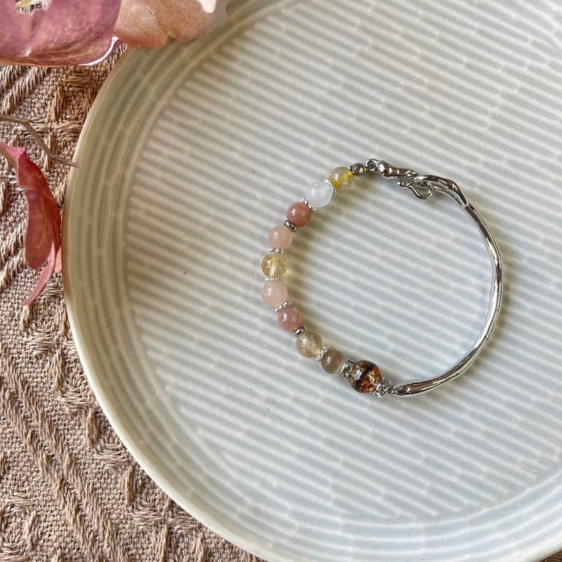 招财柔和金箔胎毛珠弹性手链 - 手链/手环 - 水晶 