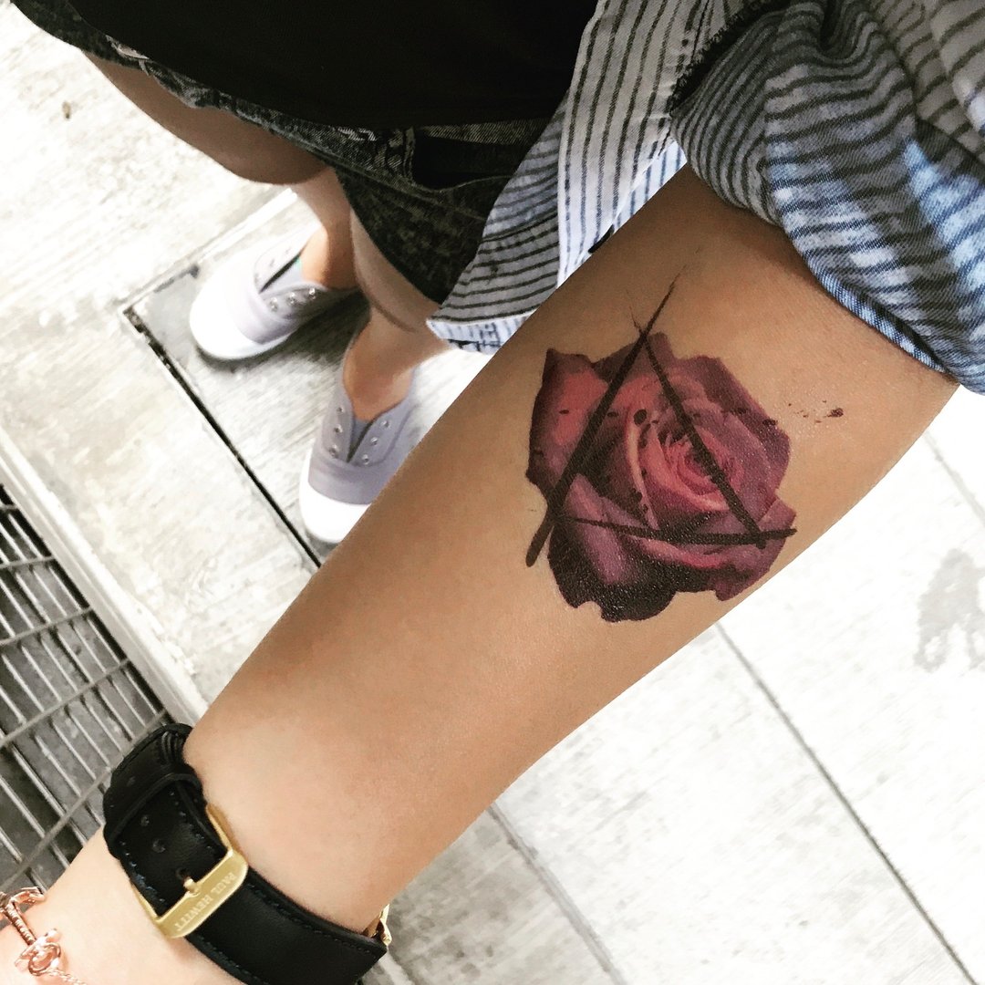 OhMyTat 紫玫瑰 Purple Rose 刺青图案纹身贴纸 (2 张) - 纹身贴 - 纸 紫色
