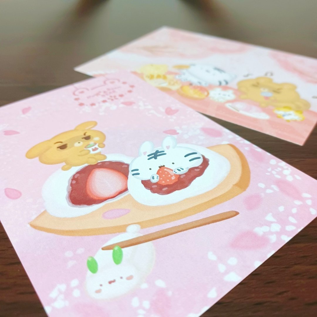 草莓大福/赏樱野餐 - 美食明信片 - 系列7 - 卡片/明信片 - 纸 粉红色
