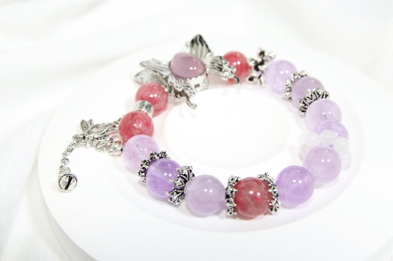 紫月霓光 | 紫水晶。紫兔毛水晶。蔷薇辉水晶。粉水晶。白月光 - 手链/手环 - 宝石 透明