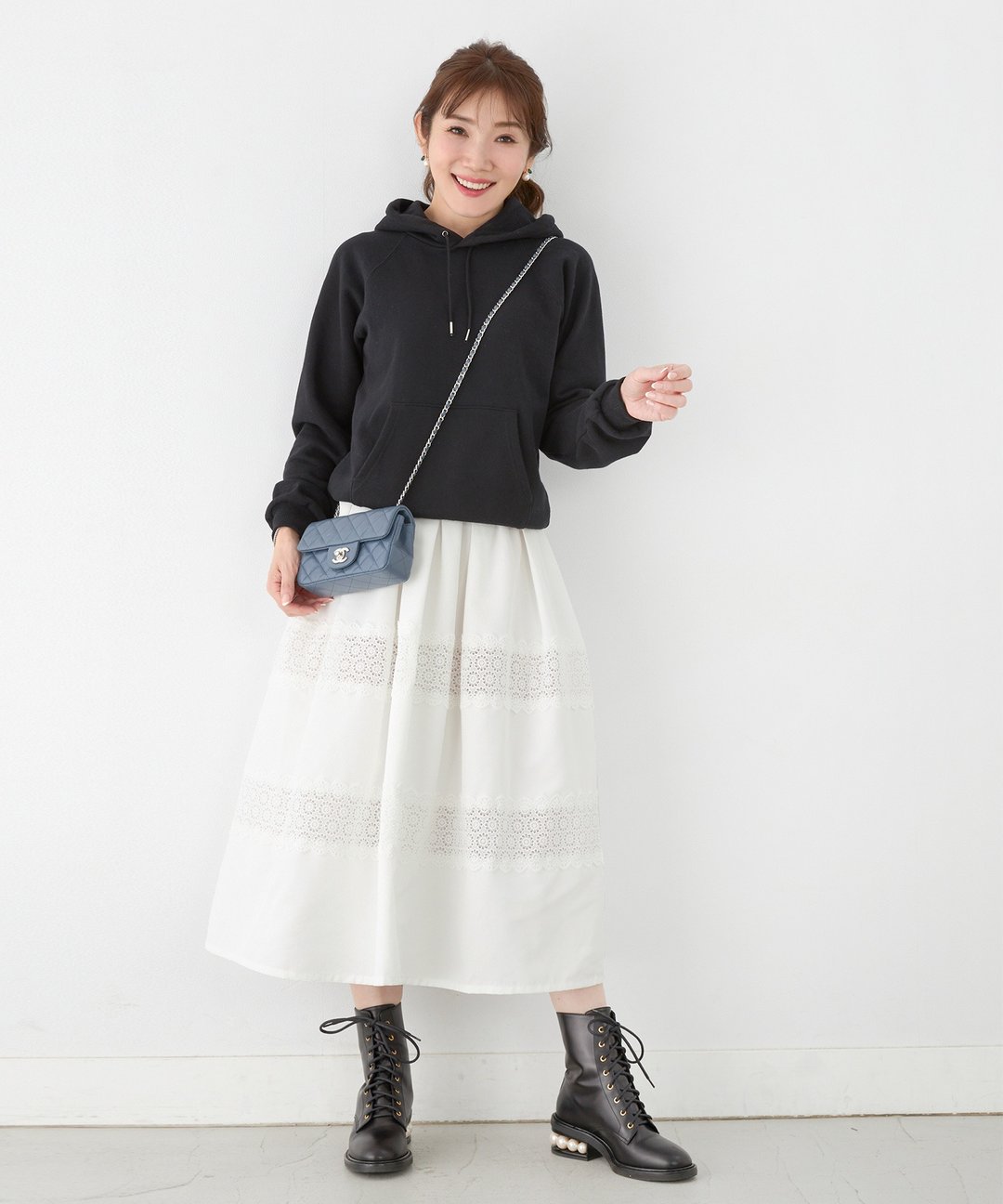 Skirt lace switching Soft design / Liala x PG - 裙子 - 棉 卡其色