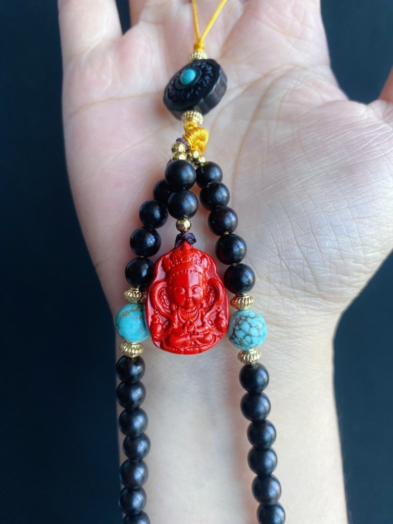 观音佛 绿松石 朱砂 保平安 黑檀木 礼物 手机挂 包挂佛像 - 项链 - 木头 红色