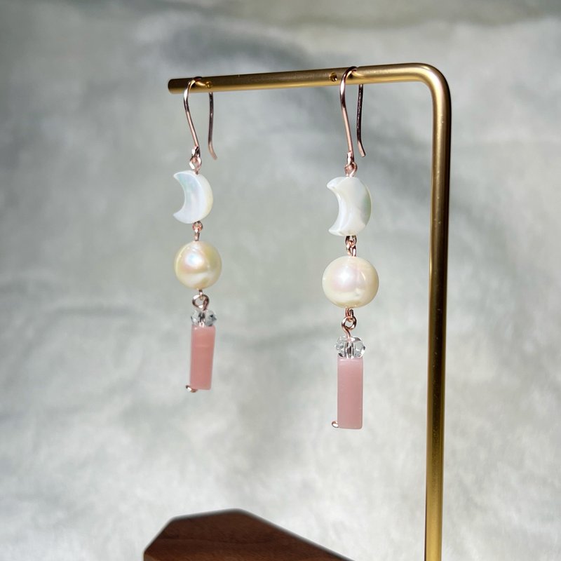 【订制款】粉澳宝、蝶贝月牙、珍珠、白水晶耳饰 - 耳环/耳夹 - 珍珠 粉红色